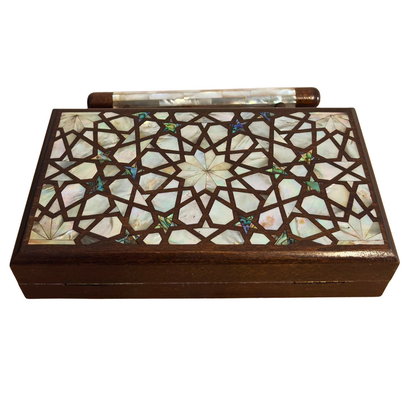 The Celestial Star – Handcrafted Damascene Clutch in Walnut Wood with Mother of Pearl Inlay