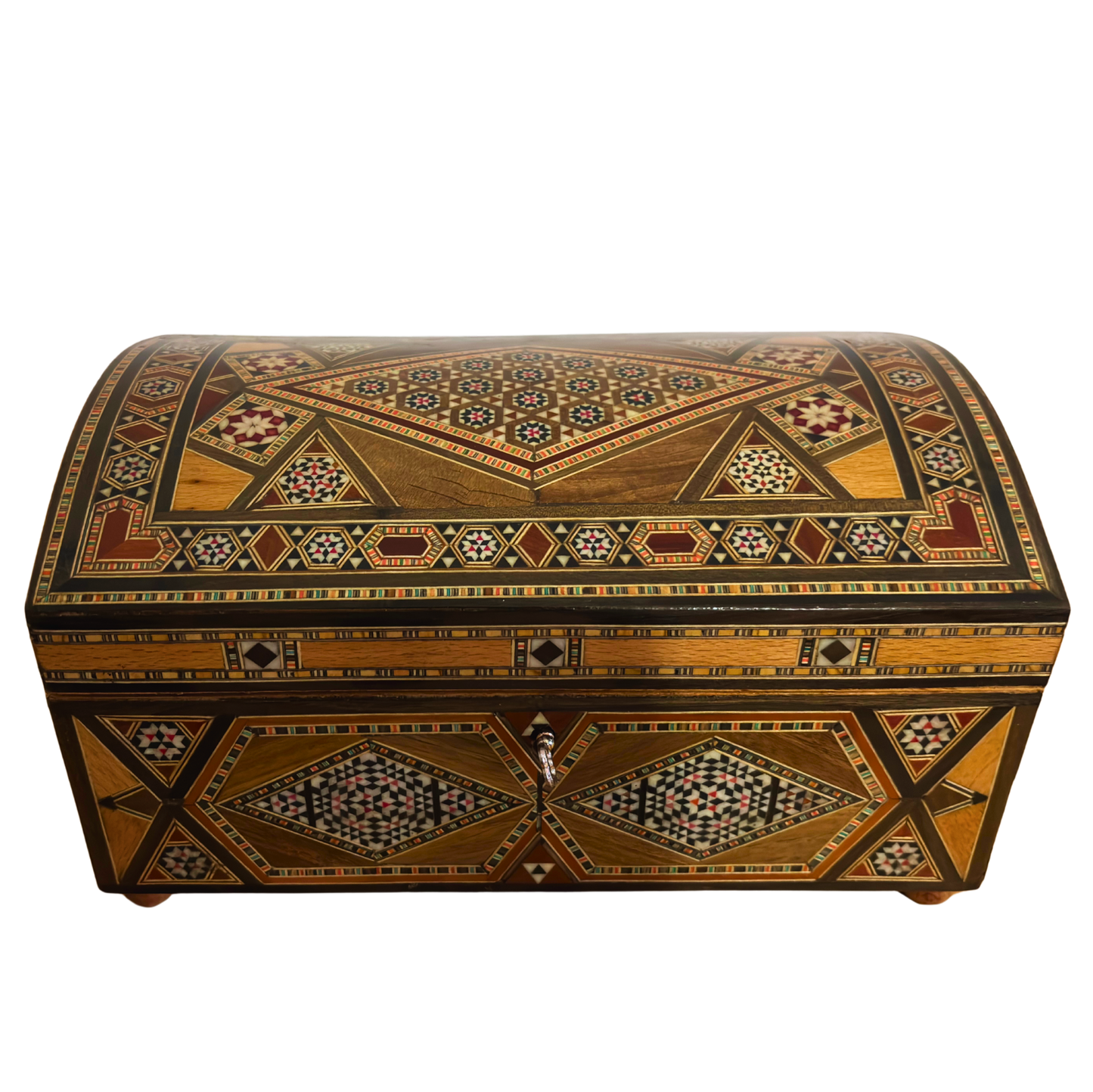 Vintage 1970 Damascene Mosaic Box – Multilevel with Lock and Key | One-of-a-Kind
