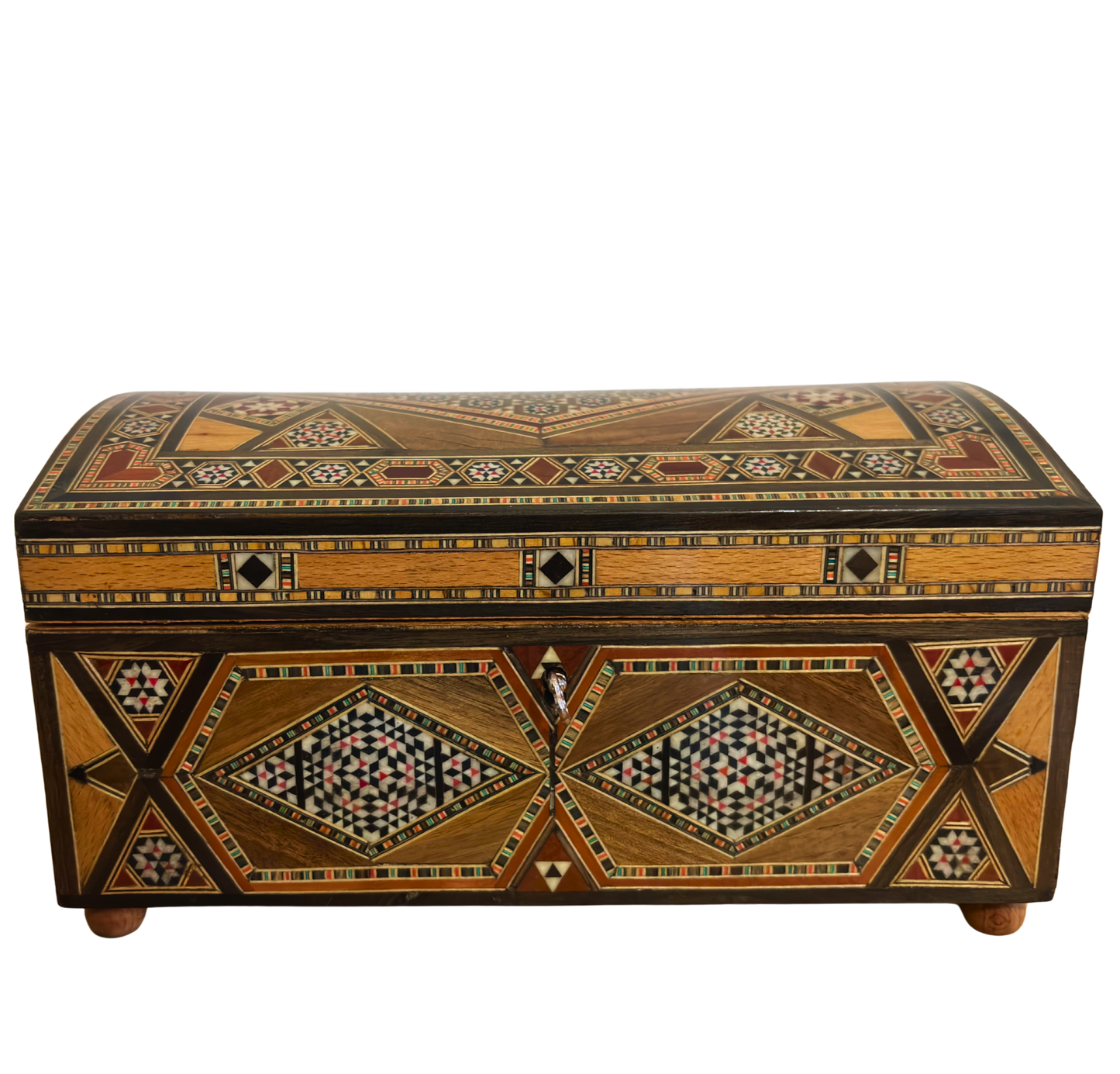 Vintage 1970 Damascene Mosaic Box – Multilevel with Lock and Key | One-of-a-Kind