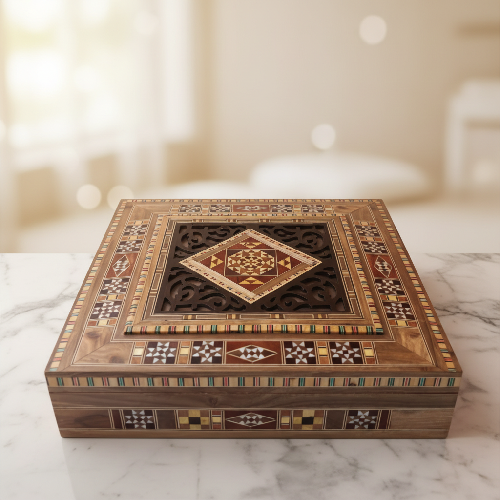 Damaszener Mosaik-Schmucktruhe – Samtgefütterte Eleganz