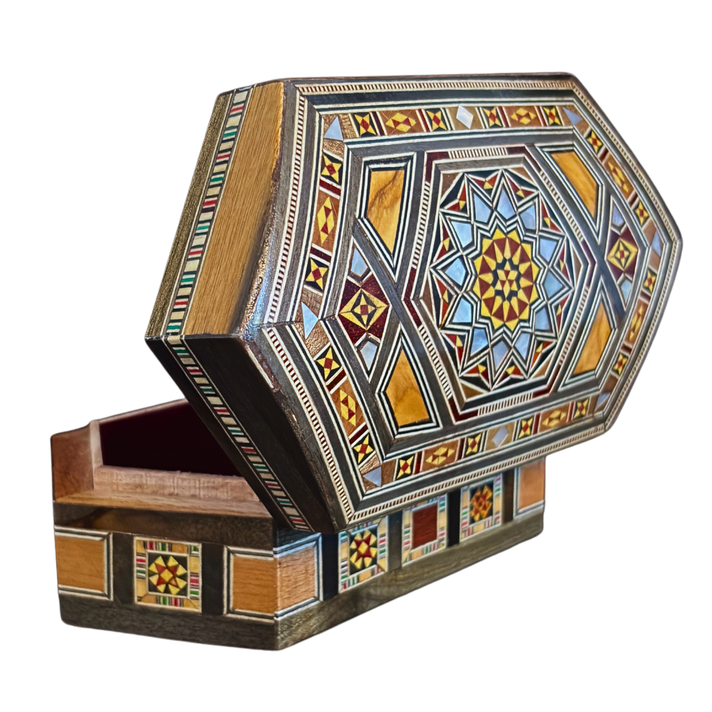 Caja de Mosaico Damasceno Hecha a Mano – Nácar y Terciopelo