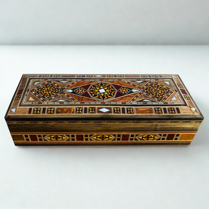 Damascene Mosaic Pen, Jewelry & Rosary Box – Handcrafted Pearl Art