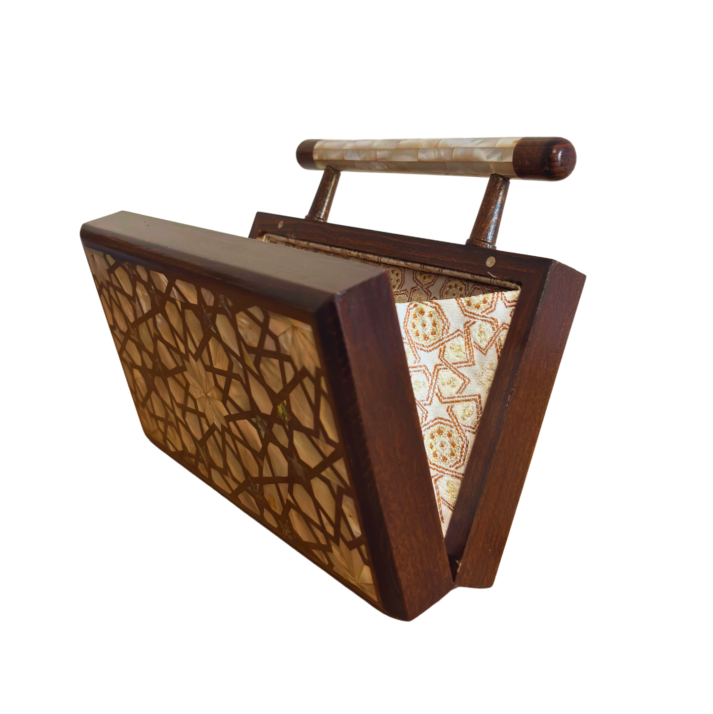 Falak – Luxuriöse Damaszener Clutch mit Perlmutt & Brokatfutter