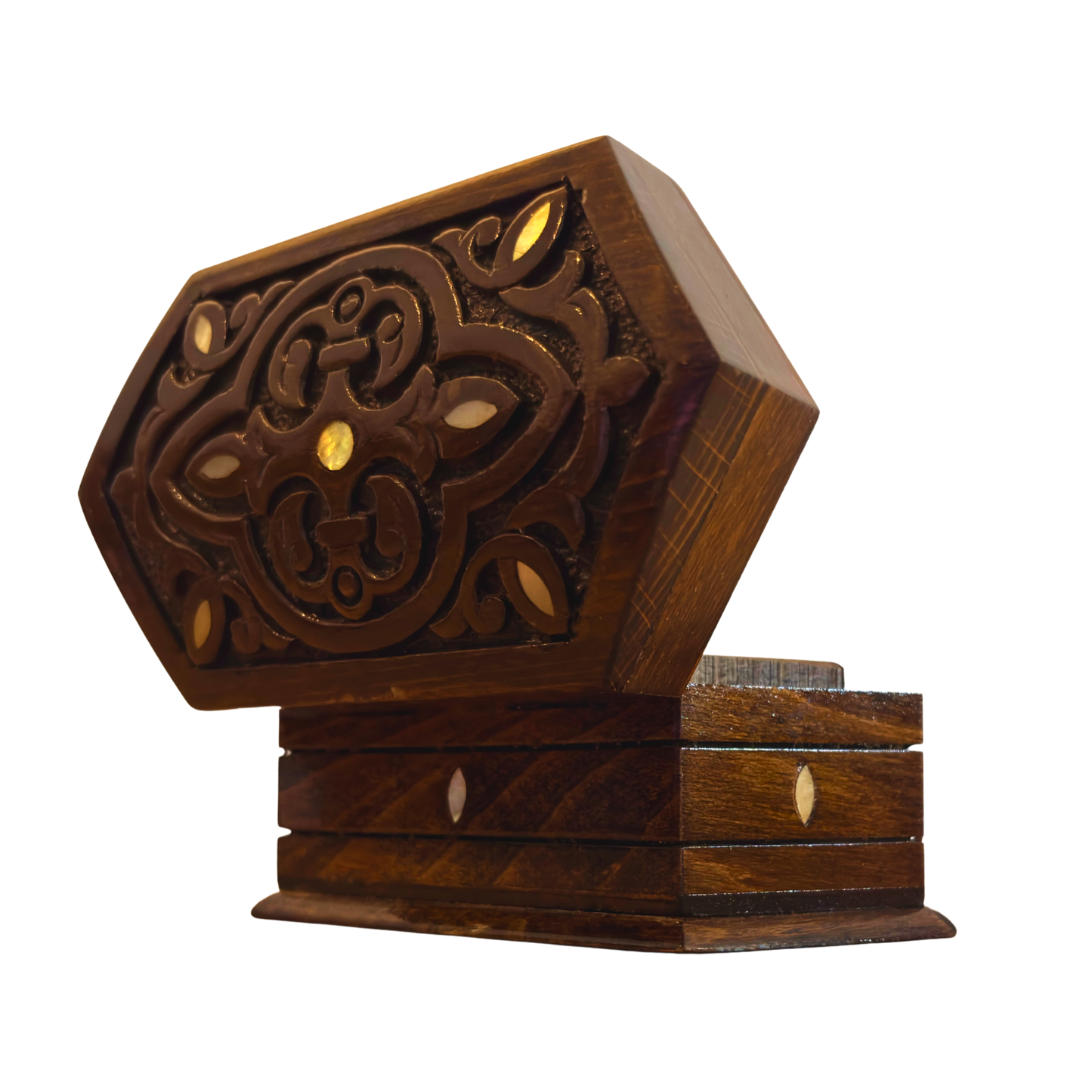 Caja de Haya Tallada a Mano con Nácar y Terciopelo – Diseño Oriental Atemporal