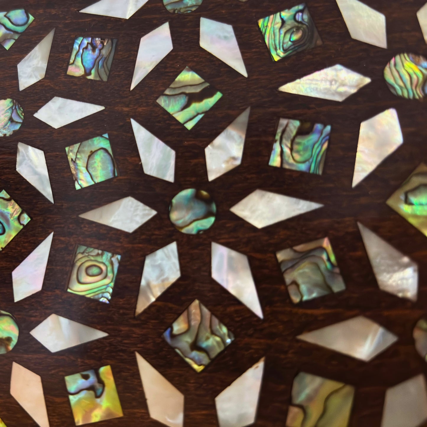 The Garden of Secrets – Handcrafted Damascene Walnut Clutch with Geometric & Botanical Mother of Pearl Inlay