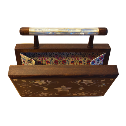 Sham – Luxe Damascene Clutch met Bloemmotief Parelmoer & Brokaat Voering