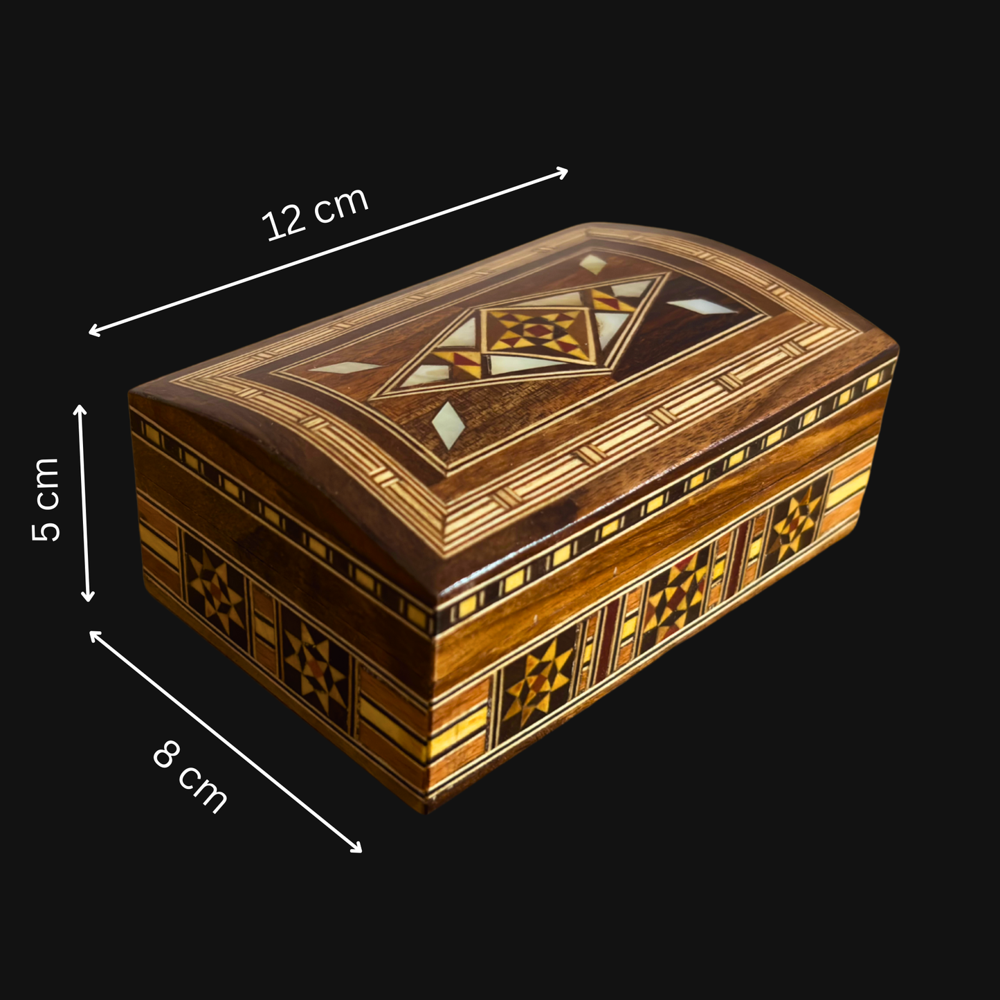 Handcrafted Damascene Jewelry Box – Luxury Wood Design with Mother of Pearl Inlay