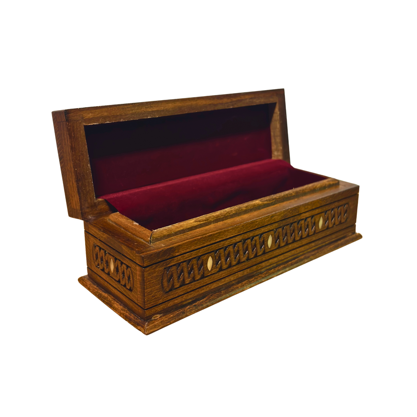 Luksusowa Ręcznie Rzeźbiona Szkatułka z Damaszku – Masa Perłowa & Aksamit