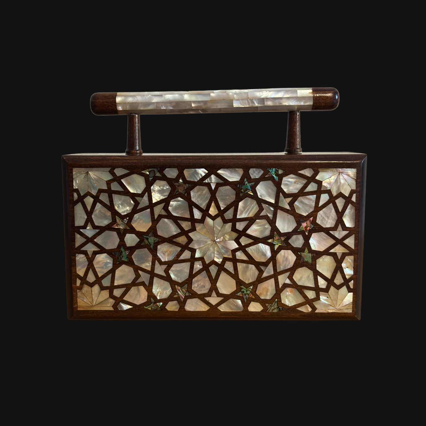 Falak – Luxe Damascene Clutch met Parelmoer & Brokaat Voering