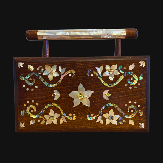 Sham – Luxury Damascene Clutch with Floral Mother of Pearl & Brocade Interior