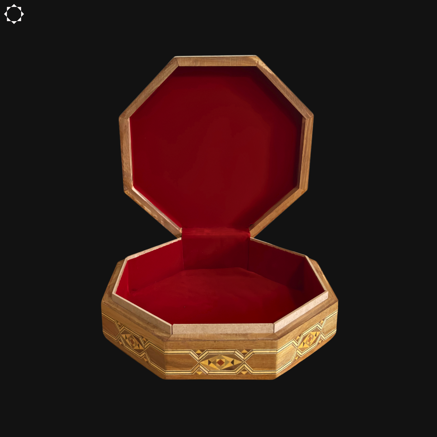Damascene Mosaic Box – Handcrafted Wood with Wine-Red Velvet Interior