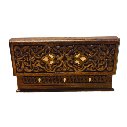 Luksusowa Ręcznie Rzeźbiona Szkatułka z Damaszku – Masa Perłowa & Aksamit