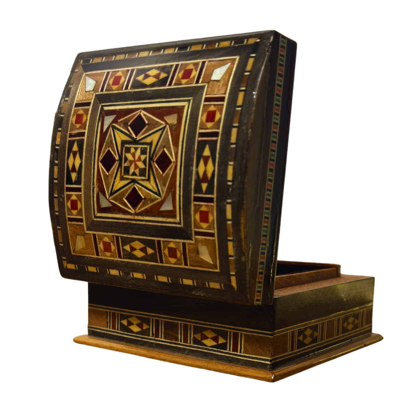 Handgefertigte Mosaik-Schatulle aus Damaskus – Holzkunst & Samt