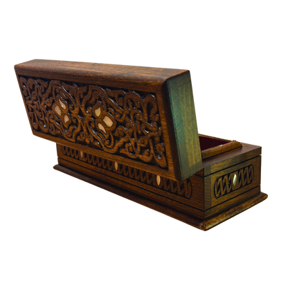 Luksusowa Ręcznie Rzeźbiona Szkatułka z Damaszku – Masa Perłowa & Aksamit