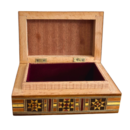 Caja de joyas damascena artesanal con incrustaciones de nácar – Lujoso cofre de madera para recuerdos