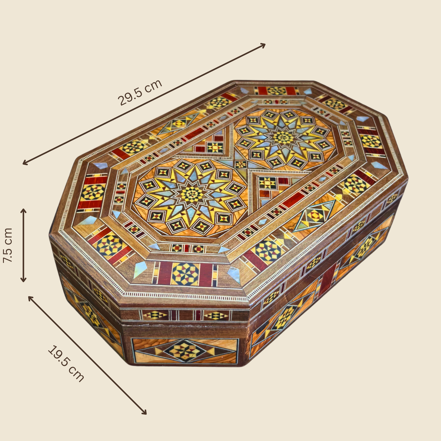 Handcrafted Damascene Mosaic Box – Mother of Pearl & Velvet Elegance