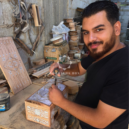 Boîte à Bijoux Damasquinée – Fait Main avec Nacre en Ton Terracotta