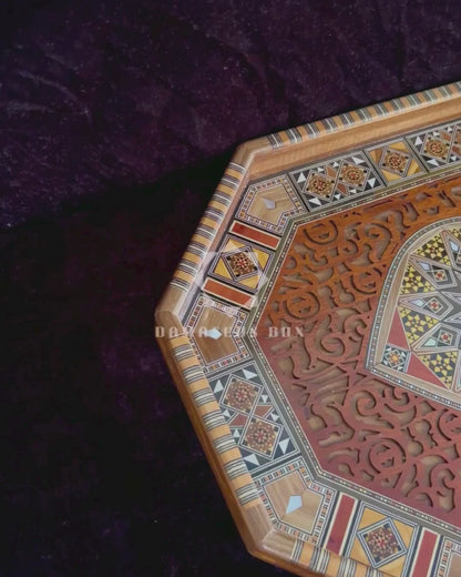 Luxury Damascene Mosaic Serving Tray – Mother of Pearl & Hand-Carved Elegance